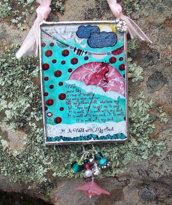 It is Well with My Soul Bible Hymn Soldered Glass Collage Art Ornament or Knob Hanger ... 004